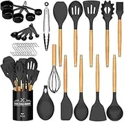 Bushora Silicone Cooking Utensils Set-Heat Resistant Kitchen Utensils-Durable Multifunctional Kitchen Cooking Utensil Set-Professional Home Cookware with Silicone Spoon Spatula and Whisk Tool