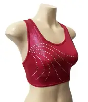 NEW BERRY SHINY FOIL CROP TOP RHINESTONES Gymnastics Dance Acrobatics