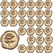 30 Pcs Wax Seal Stickers Self Adhesive Rose Flower Gold Envelope Seal Kit with Vintage Embossed Wedding Invitation Envelope Stickers for Christmas Birthday Valentine Bridal Shower Party