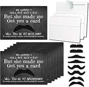 Sister Novelties Groomsmen Proposal 5x7 Cards with Envelopes and Fake Mustaches Set (7 Groomsmen Cards + 1 Best Man Card), Groomsman Proposal Gifts, Funny Groomsmen Proposal Gifts