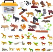 58 Pcs Animals Figure, Mini Jungle Toys Set, Realistic Wild &Farm Vinyl Plastic