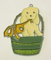 PUPPY IN A BLUE BASKET SUNCATCHER (DOG SUNCATCHERS)