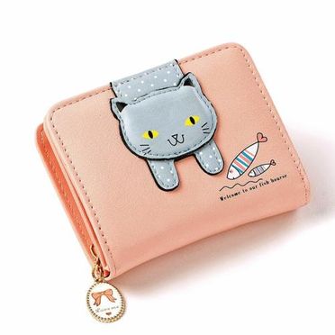 【L.Elegant】可愛實用貓咪捕魚短夾拉鏈零錢包(共三色) B789