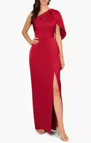 Aidan Mattox by Adrianna Papell Satin One Shoulder Gown Color Matador Red Size 8