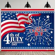 Fanghui 7 * 5ft Klein Blue Happy Independence Day Patriotic Sign Fourth of July Backdrops for Photoshoot Art Stars and Stripes Photo Background American Flag Fireworks Star Party Props
