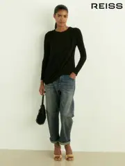 Reiss Black Ellie Draped-Jersey Top (AL9002) | $240