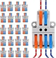 20PCS Lever Wire Connectors, 2 in 4 Out Quick Wire Connectors, Electrical Lever Nuts Wire Connectors Push-in Conductor Terminal Block AWG 28-12