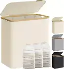 150L Laundry Hamper – 3-Section, Lid, Removable Liner, Bamboo Handles