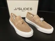 NIB J/SLIDES NYC Goliath Tan Suede Leather Loafer Shoes White Platform Size 8