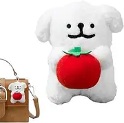 Dog Plush Backpack Charm - Puppy Hold Tomato Backpack Decor Pendant - Purse Bag Keychain Charm Cute Stuffed Animal for Kids Adults