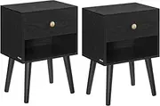 VASAGLE LET855B56 Bedside Tables, Coffee Tables with Drawer and Open Compartment, Wooden Legs, Tables for Living Room, Bedroom, Sofa, Wood Black