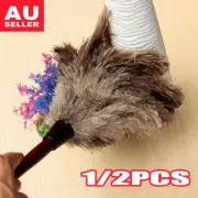 1/2Pcs Anti Static Genuine Ostrich Feather Duster Wooden Handle Brush Clean HQW