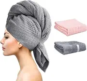 BUILOG 2 Packs Hair Towel Wrap for Women,Large Microfiber Hair Drying Wrap,Super Absorbent Turbans with Elastic Strap for Long Thick Wet Hair (Size40 x 24")