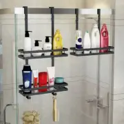Shower Caddy Hanging Shelf with Hooks Suction Cups Stainless Steel._