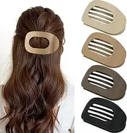 Mevnccola 3.8 Inch Flat Hair Claw Clips for Women Girls, Lay Flat Design for Driving & Lying, Neutral French Clamps for Thin to Medium Hair, Half-Up, Daily Wear & Gifts, 4 Pack
