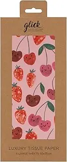 Glick 4 Sheets of Cherries & Strawberries Tissue Paper. Each Sheet Measures 75 x 50cms When Opened and is Suitable for Birthdays & Other Celebrations Including Arts & Crafts