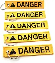 Rotary13B1 DANGER - Yellow/black Jet Tag Key Chain 1 inch x 5 inches 100% Embroidered