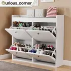 16 Pairs 4 Flip Drawer Shoe Rack Storage Sneakers Organizer w/ Cabinet Top Shelf