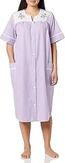 [AmeriMark] Embroidered Duster Housecoat Robe Snap Front Two Pockets Seersucker