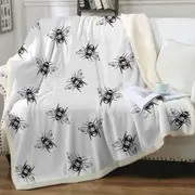 Black and White Bee Pattern Throw Blanket