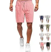 [Generic] Zeanaturals Casual Men's Casual Linen Shorts, Linen Casual Elastic Waist Drawstring Lightweight Slim-Fit Shorts, Pink, Small