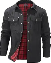 [Mr.Stream] Men's Lightweight Long Sleeved Snap Plaid Western Cowboy Flannel Lined Shirts Jackets