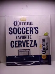 Corona Extra Beer Large Metal Tacker Sign Soccer's Favorite Cerveza 20"x22” Bar