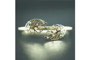 14k yellow Gold plated leaf filigree crystals bangle bracelet