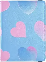 [Amooorous] Pink Blue Gradient Valentine Love Leather decorative passport holder for travel Wallet Combo Passport Cover Holder Wallet Case Waterproof, Pink blue gradient Valentine love, 1 size