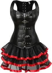 [FAWENLI] Fashion Women'S Bustier Corset Gothic Corselet Body Shaper Red Dresses Women Leather Corset Bustier And Mini S