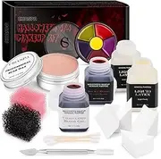CHASPA Halloween Liquid Latex Special Effects SFX Makeup Kit - Scar Wax + 2 Btl Liquid Latex + 2 Btl Fake Blood + Spatula Tool + 2Pcs Stipple Sponge + 4Pcs Makeup Sponges + Cotton Swabs