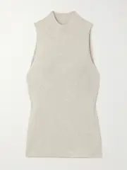 [Brunello Cucinelli] Brunello Cucinelli - Metallic Ribbed-knit Turtleneck Tank - Light gray - x small x small Gray