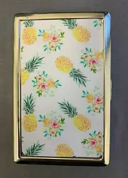 Floral Pineapple Wallpaper Silver Metal Cigarette Case RFID Protection Wallet