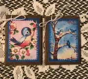 5 *NEW* Handcrafted Wooden BLUE BIRD Ornaments/BLUE BIRD SPRING Hang Tags SetH