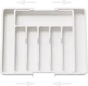 Tongke Cutlery Drawer Organiser - Adjustable Silverware Tray for Kitchen Storage for Spoons Forks Knives (White)