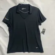 Nike Women's Dri-Fit Golf Shirt Short Cap Sleeve Black V Neck NEW Size XL