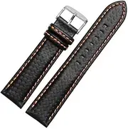 [BANDKIT] 18mm 20mm 21mm 22mm 23mm Orange Stitching carbon Fiber mens black red genuine leather with silver clasp watchband strap