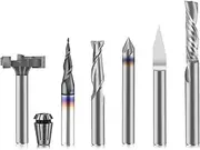FoxAlien 1/4" Shank CNC Router Bit Essential Kit Includes 1/4" ER11 Collet, V-bit, End Mills, Chamfering Bit for Woodworking MDF Resin Carving Lettering Sign Making
