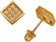 [JewelryWeb] 14k Yellow Gold CZ Simulated Diamond Small Square Screw Back Earrings 6x6mm Stud Earring for Women