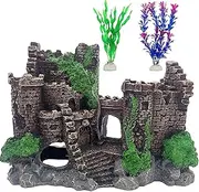 MUYG Aquarium Resin Castle Decoration,Ancient Design Fish Tank Ornaments Betta Hideout Stone Cave Accessories for Shrimp Turtle Guppy Crabs (3Pcs)