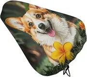 Bicycle Seat Cover Tropical Flower and Corgi Printed Bike Covers Bike Cushion Seat Protector with Drawstring for Most Bikes