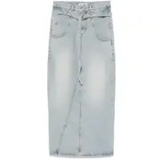 [Low Classic] Low Classic Belted Denim Maxi Skirt S BLUE
