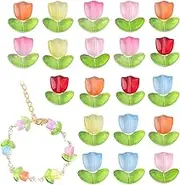 Glass Beads, Loose Spacer Crystal Beads - Jelly Pink Colorful Handcrafted Bell Flower Beads for Mother's Day Puchen