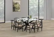 PROMENADE 9 Piece Dining Suite with Wishbone Replica MKII Dining Chairs
