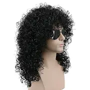 70s 80s Rocker Mullet Wig Cosplay Wig Mens Long Curly Black Wig Carnival Party Costume Wig Halloween Wigs