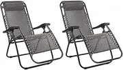 Gardeon Zero Gravity Chairs Folding 2pcs Reclining Beach Chair, Outdoor Lounge Patio Furniture Camping Pool Side Backyard Deck, Steel Textilene Fabric Adjustable Portable with Pillow Grey