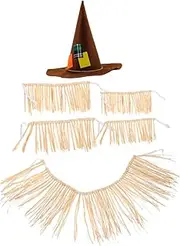 CAXUSD Party Costume Raffia Skirt with Witch Hat for Beach Events Dance Performances and Themed Celebrations Lightweight Comfortable Design