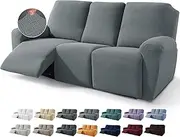 JIVINER Newest Design 8-Piece Recliner Sofa Covers, Stretch Jacquard Couch Covers for Recliner Slipcovers, Light Gray
