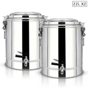 SOGA 2X 22L Stainless Steel Insulated Stock Pot Dispenser Hot & Cold Beverage Container With Tap