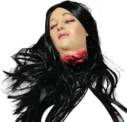 Halloween Props Scary Realistic Fake Head with Long Hair Latex Hanging Scary Stuff Cut Off Head Halloween Decorations for Party Haunted House Prank Movie Decorations Severed Prop